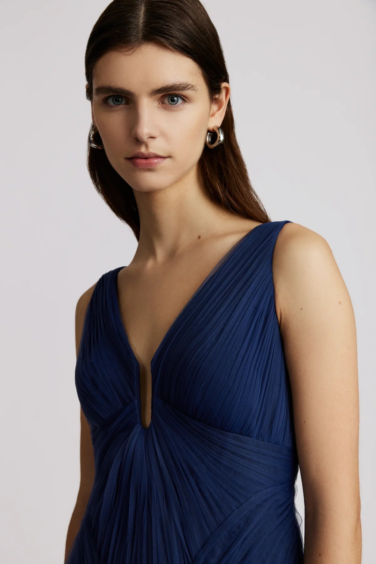 Pleated Tulle Gown - Dark Navy by Zac Posen — view 5