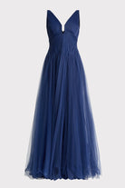 Pleated Tulle Gown - Dark Navy by Zac Posen — view 6