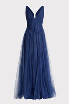 Pleated Tulle Gown - Dark Navy by Zac Posen — view 7