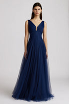 Pleated Tulle Gown - Dark Navy by Zac Posen | 25 South Boutiques