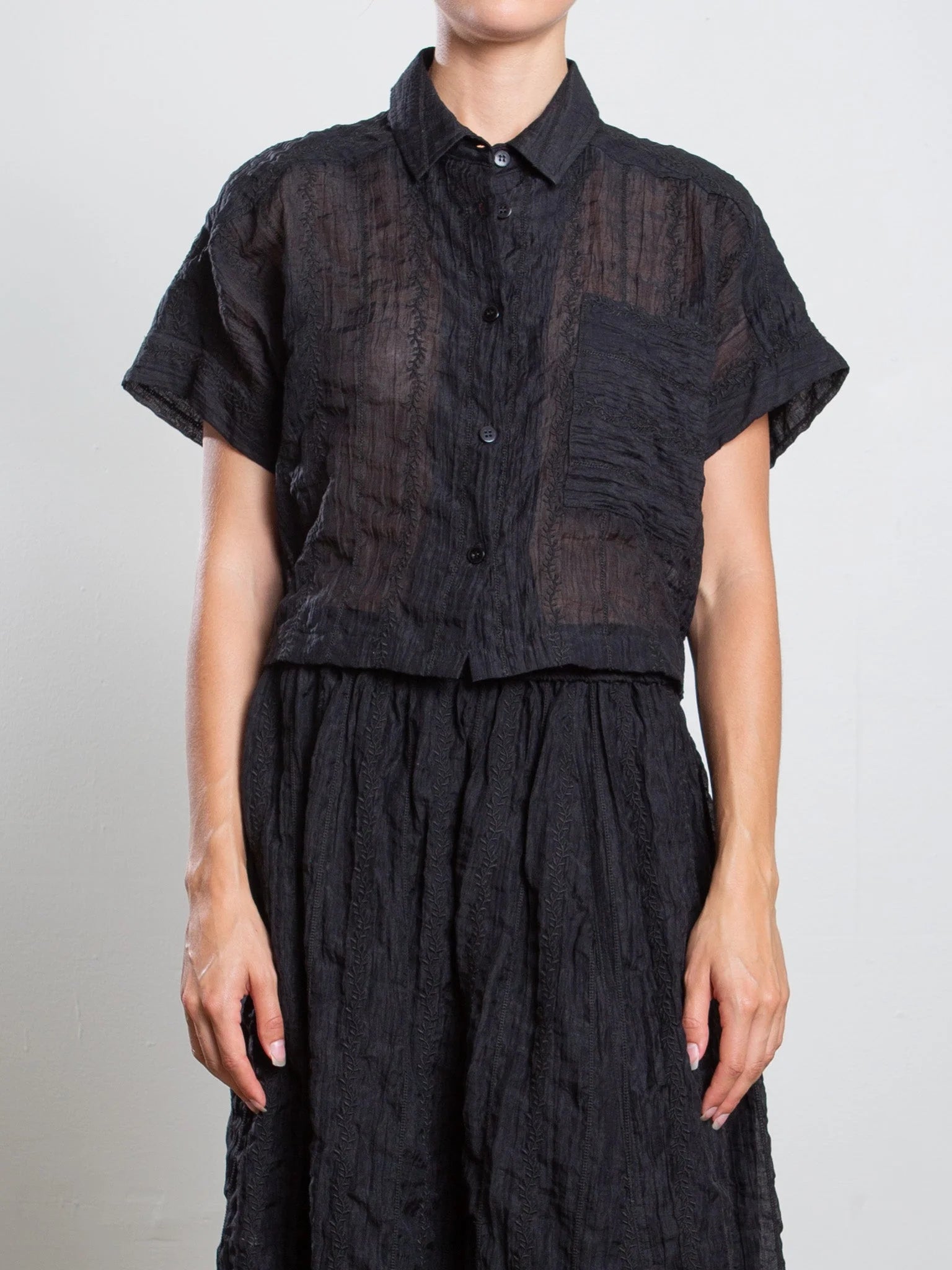 Zoey Stripe Embroidery Shirt - Black by Pharaoh | 25 South Boutiques