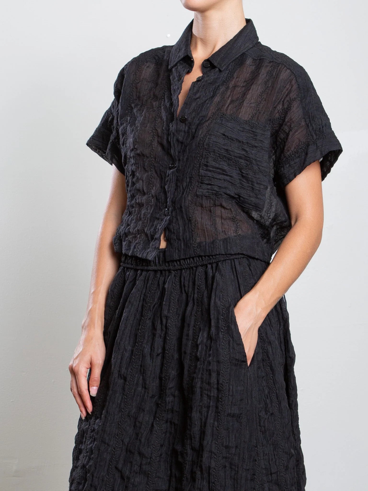 Zoey Stripe Embroidery Shirt - Black by Pharaoh — alternate view