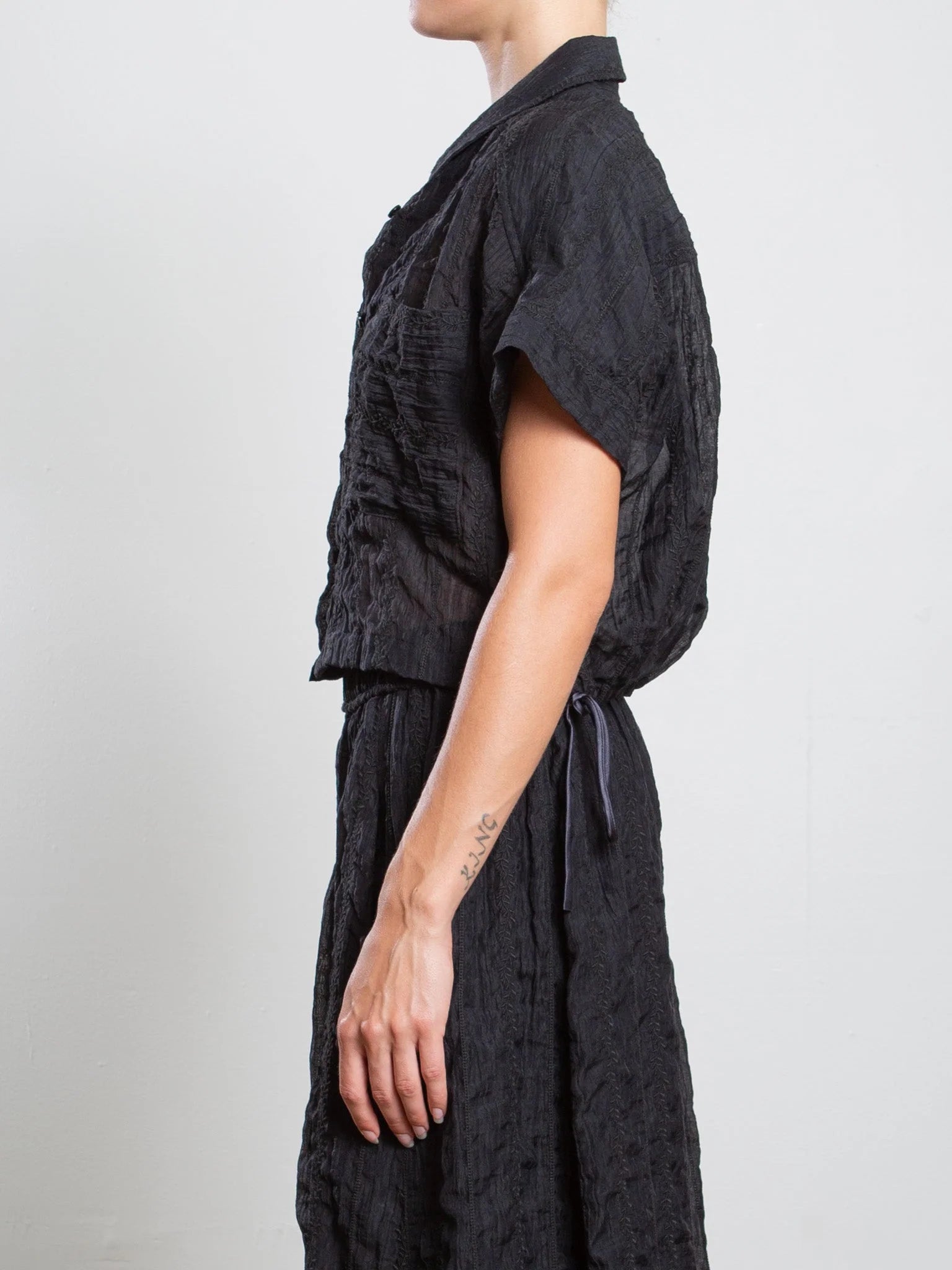 Zoey Stripe Embroidery Shirt - Black by Pharaoh — view 3