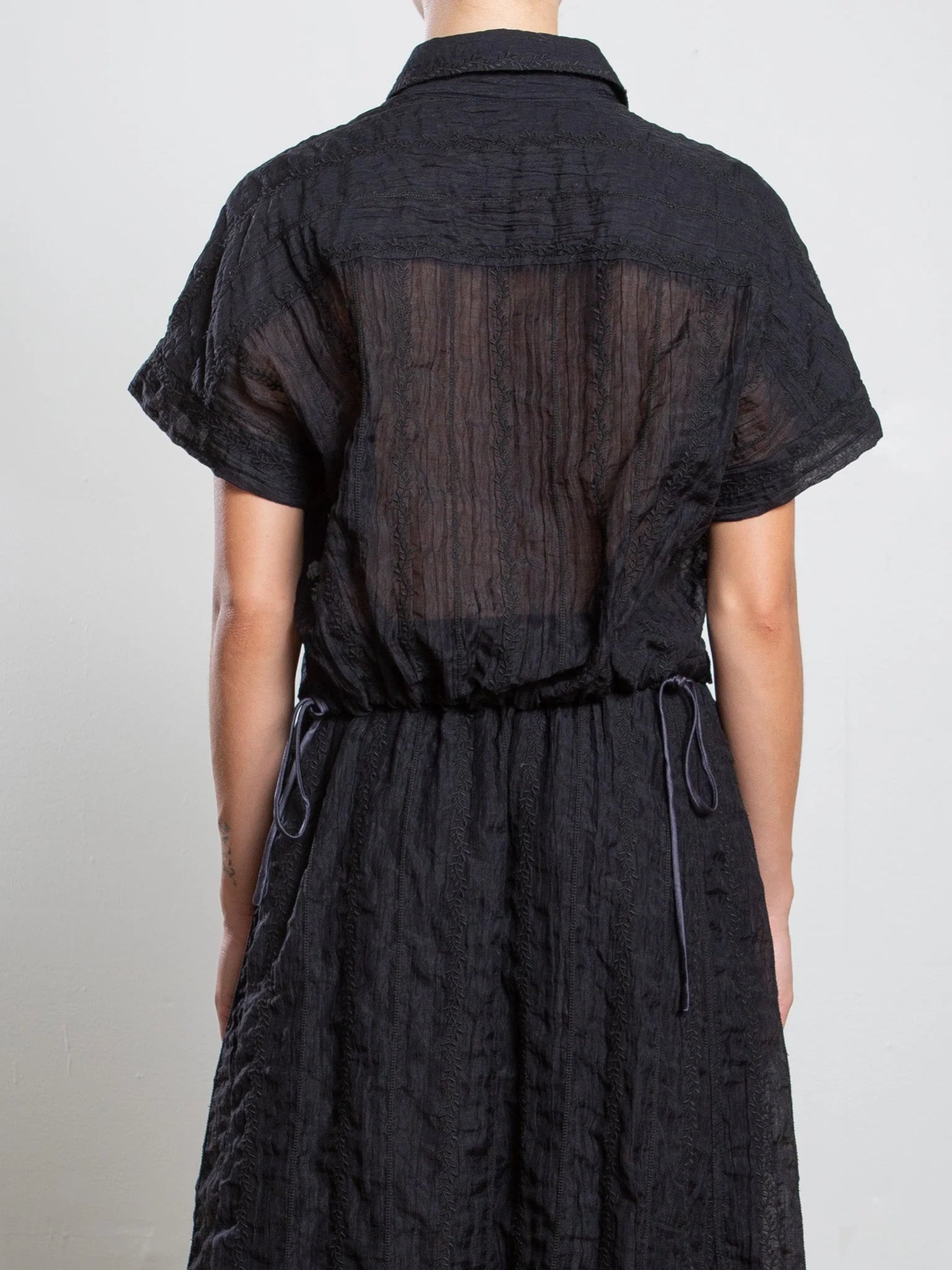 Zoey Stripe Embroidery Shirt - Black by Pharaoh — view 4
