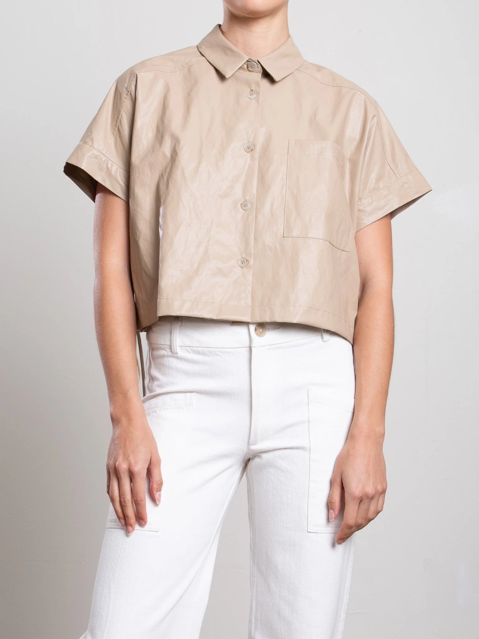 Zoey Faux Leather Shirt - Biscotti by Pharaoh | 25 South Boutiques