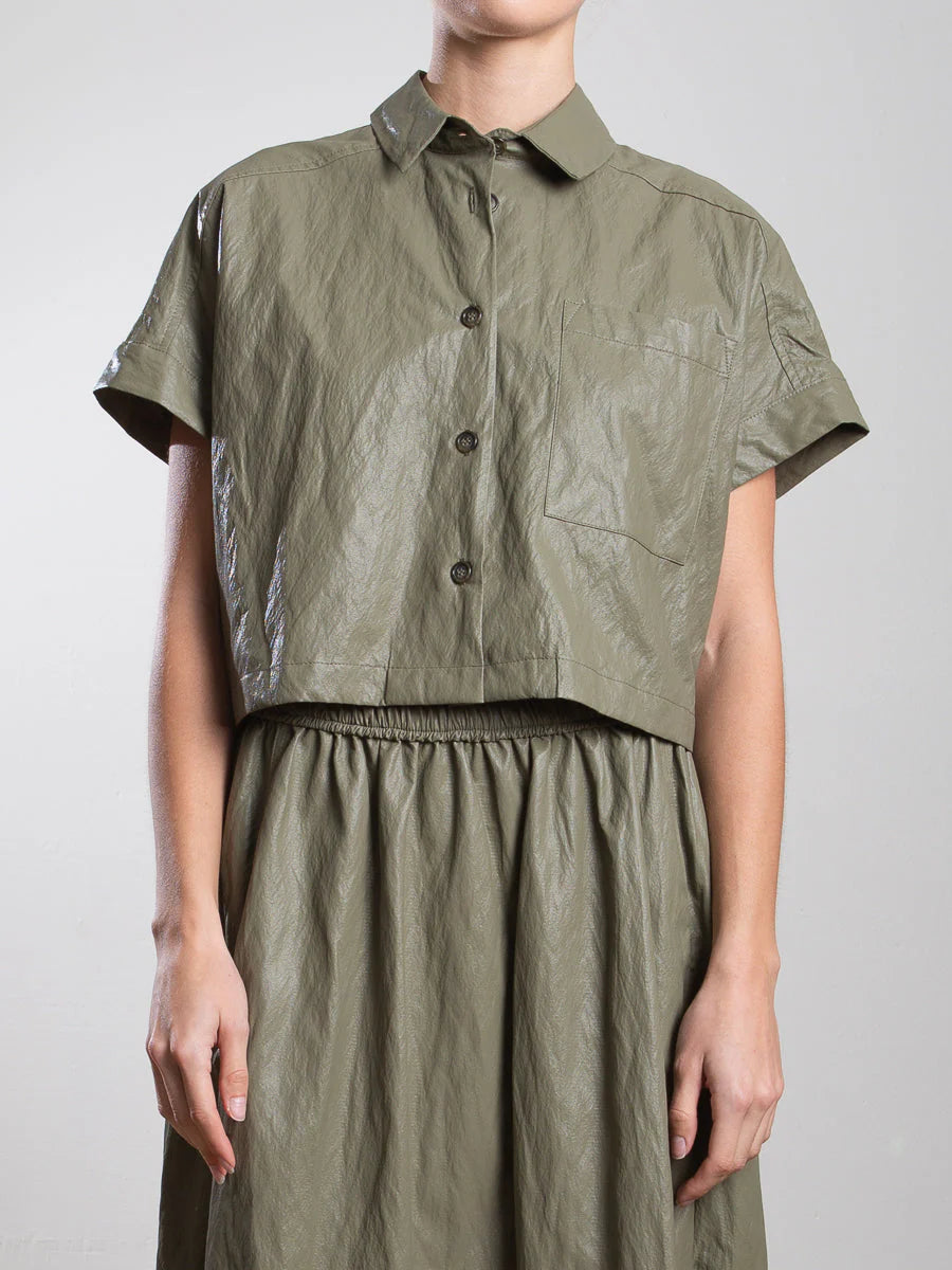 Zoey Faux Leather Shirt - Army by Pharaoh | 25 South Boutiques
