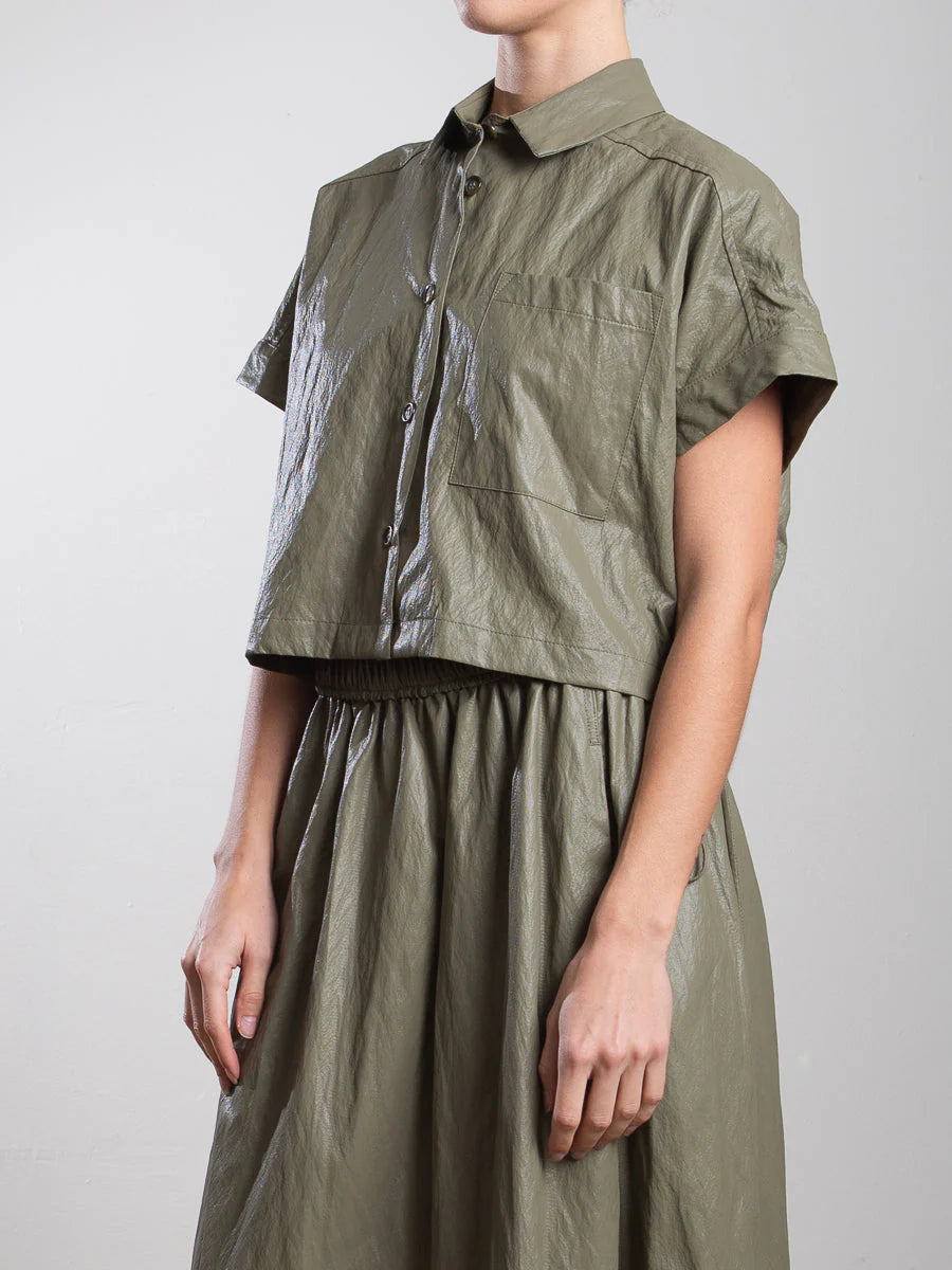 Zoey Faux Leather Shirt - Army by Pharaoh — alternate view