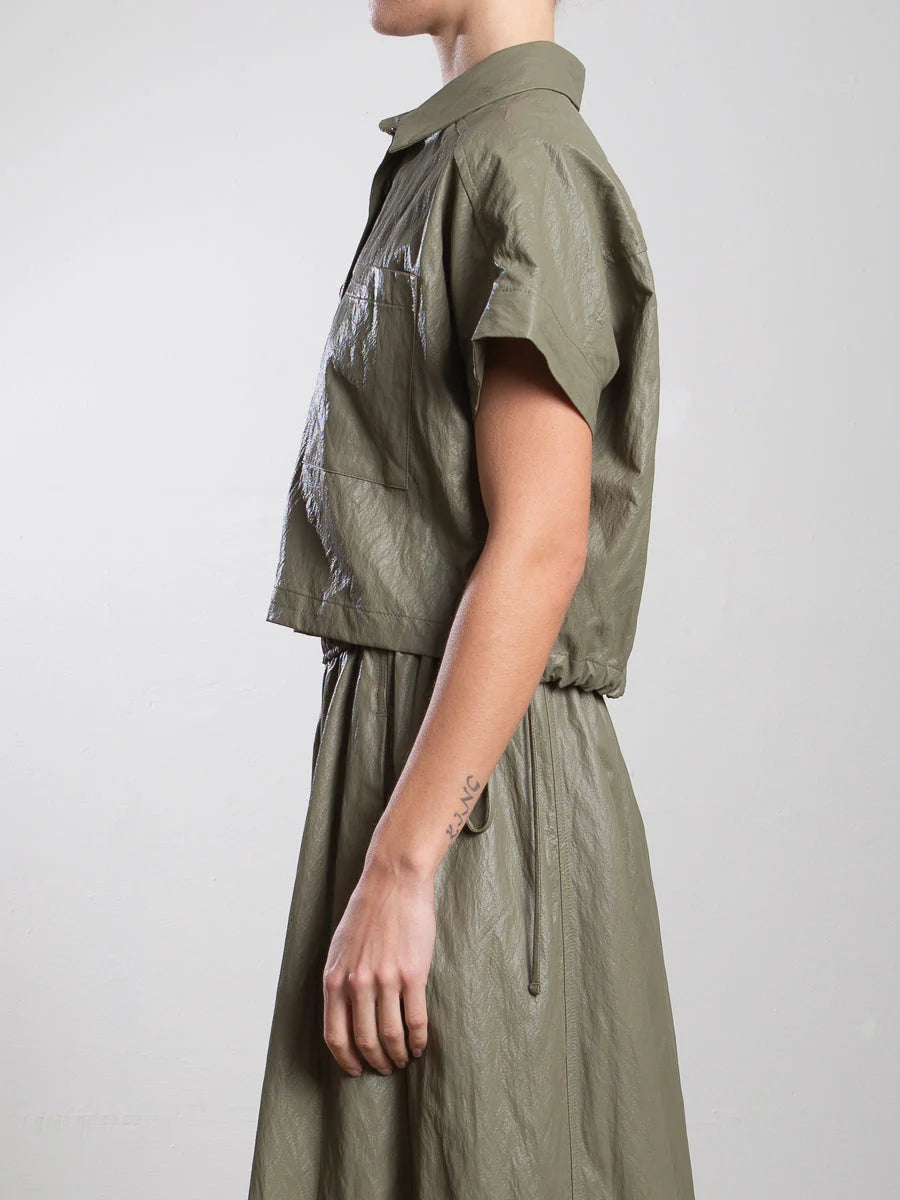 Zoey Faux Leather Shirt - Army by Pharaoh — view 3