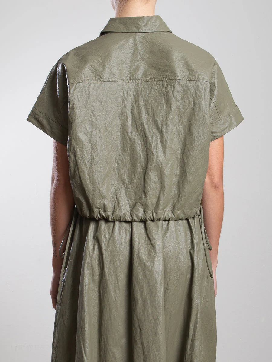Zoey Faux Leather Shirt - Army by Pharaoh — view 4