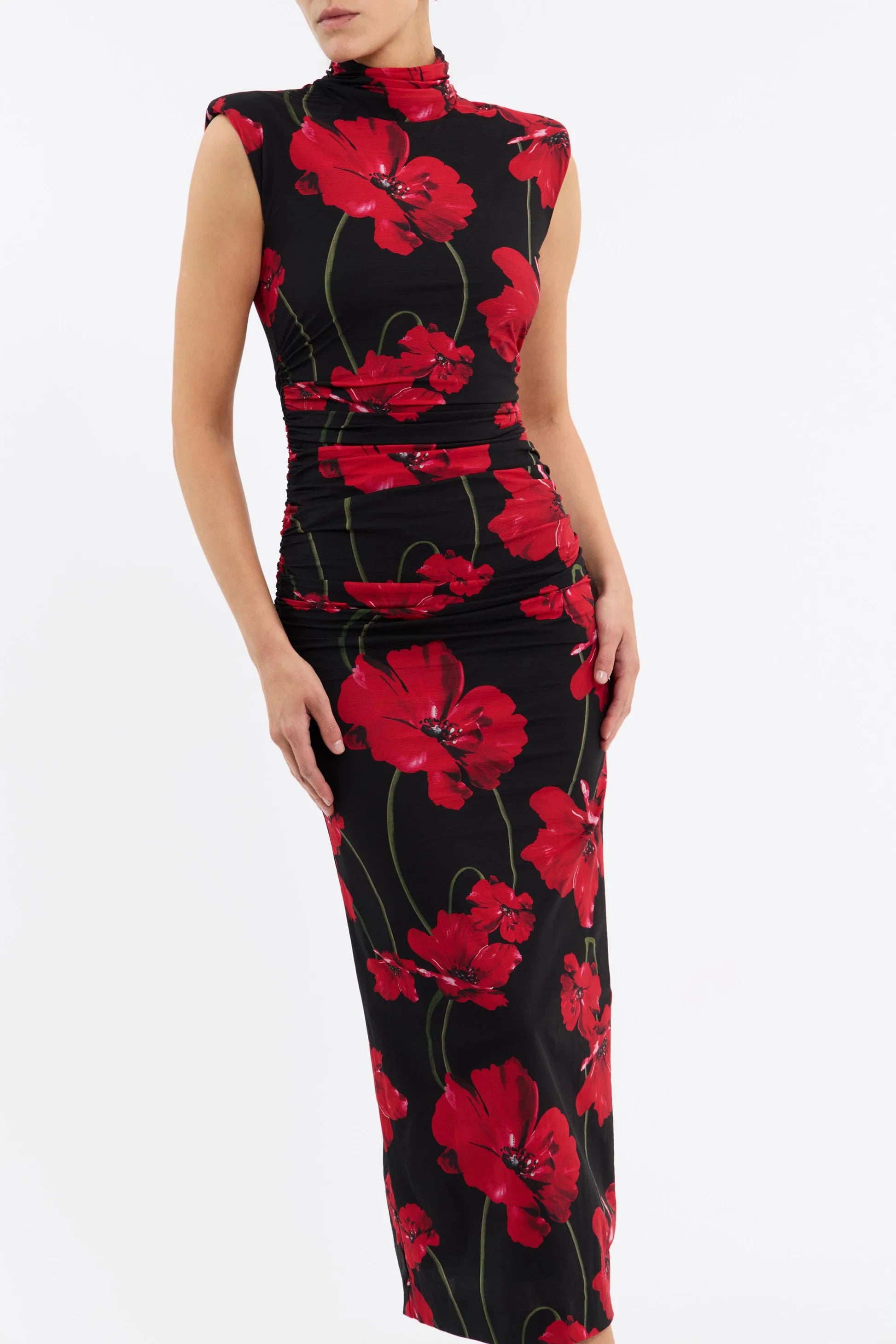 Poppy Fields Midi Dress - Black Red by Rebecca Vallance — alternate view