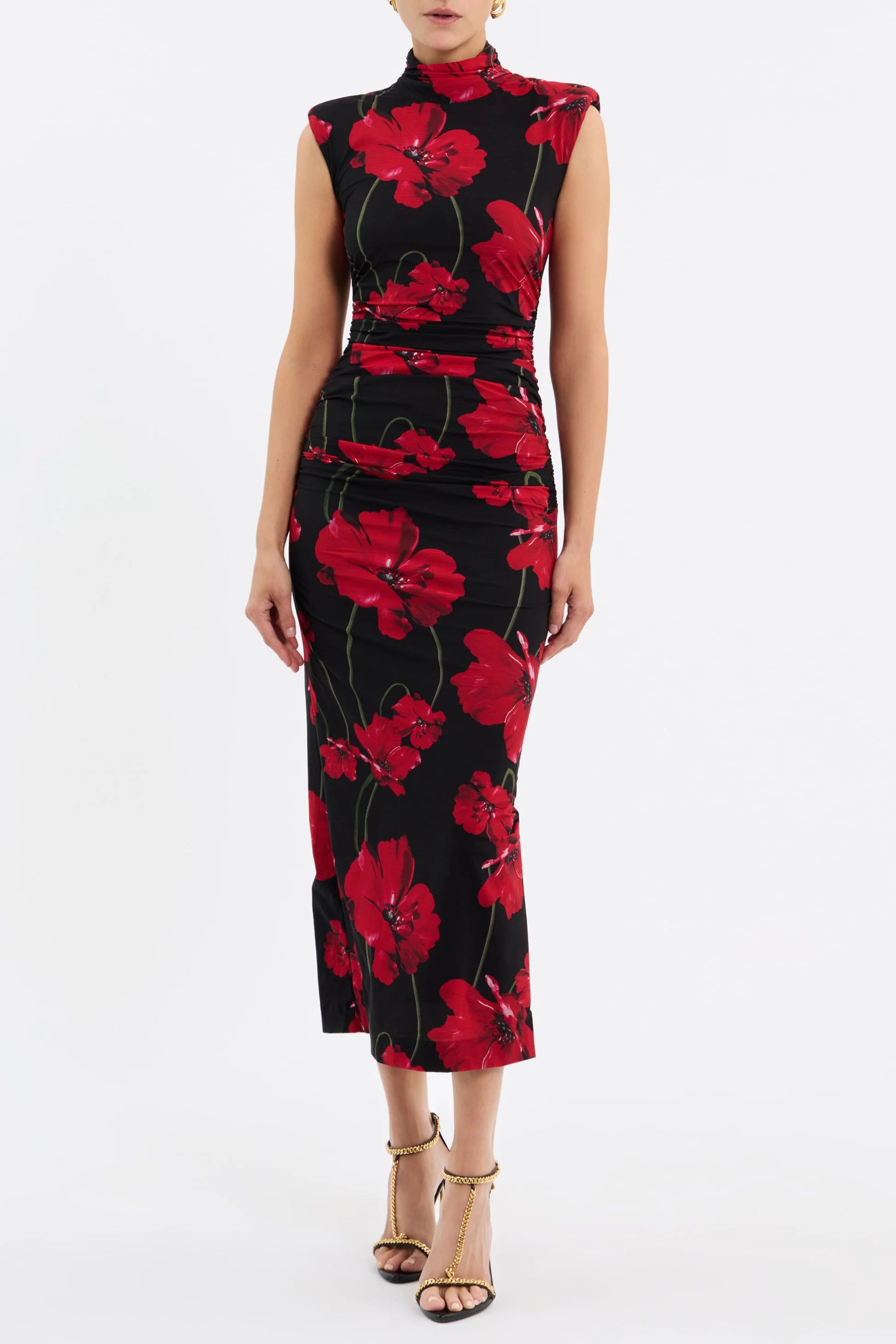Poppy Fields Midi Dress - Black Red by Rebecca Vallance — view 3