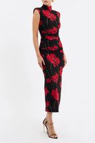 Poppy Fields Midi Dress - Black Red by Rebecca Vallance | 25 South Boutiques