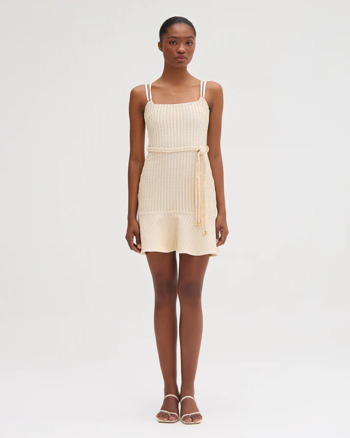 Metallic Knit Mini Dress - Off White by PatBo — view 4