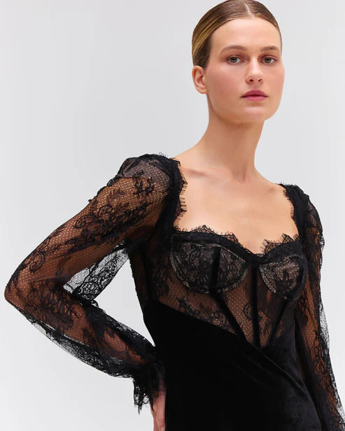 Lace & Velvet Mini Dress - Black by PatBo — alternate view