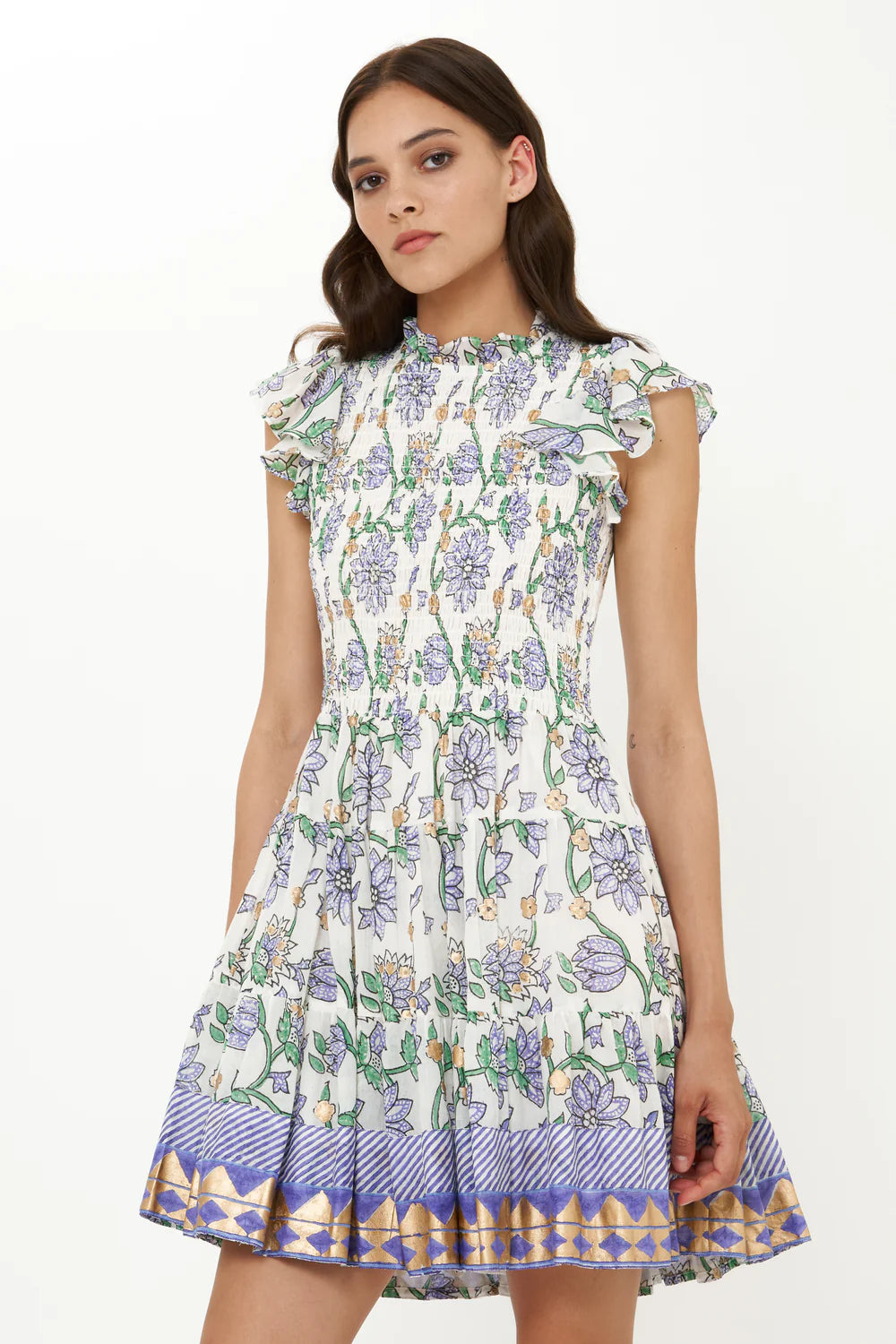 Smocked Flirty Short Dress - Presidio Blue by Oliphant — alternate view