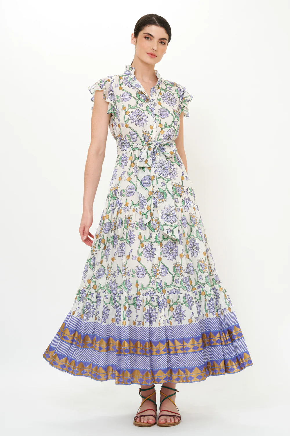 Ruffle Collar Button Maxi Dress - Presidio Blue by Oliphant | 25 South Boutiques