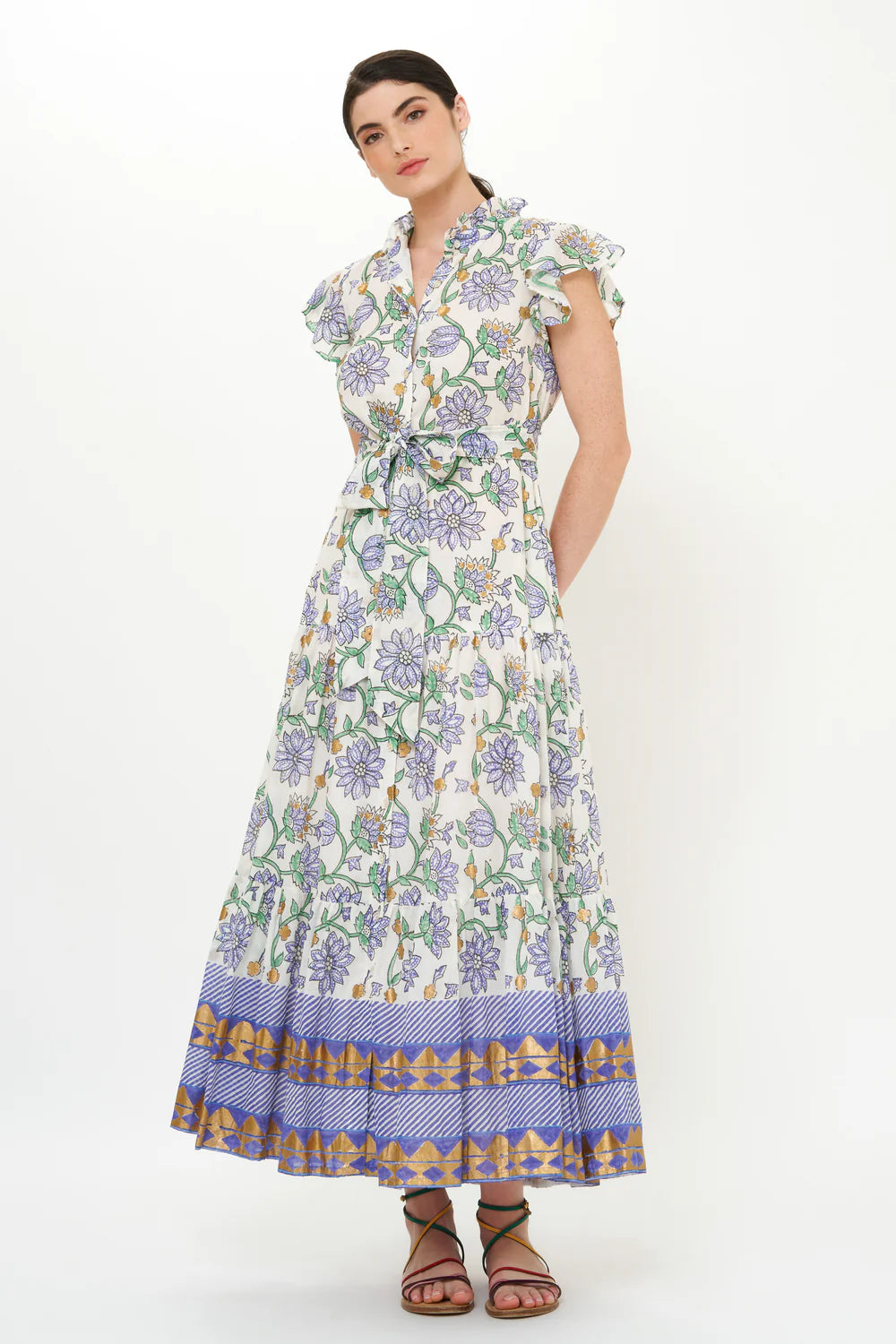 Ruffle Collar Button Maxi Dress - Presidio Blue by Oliphant — alternate view