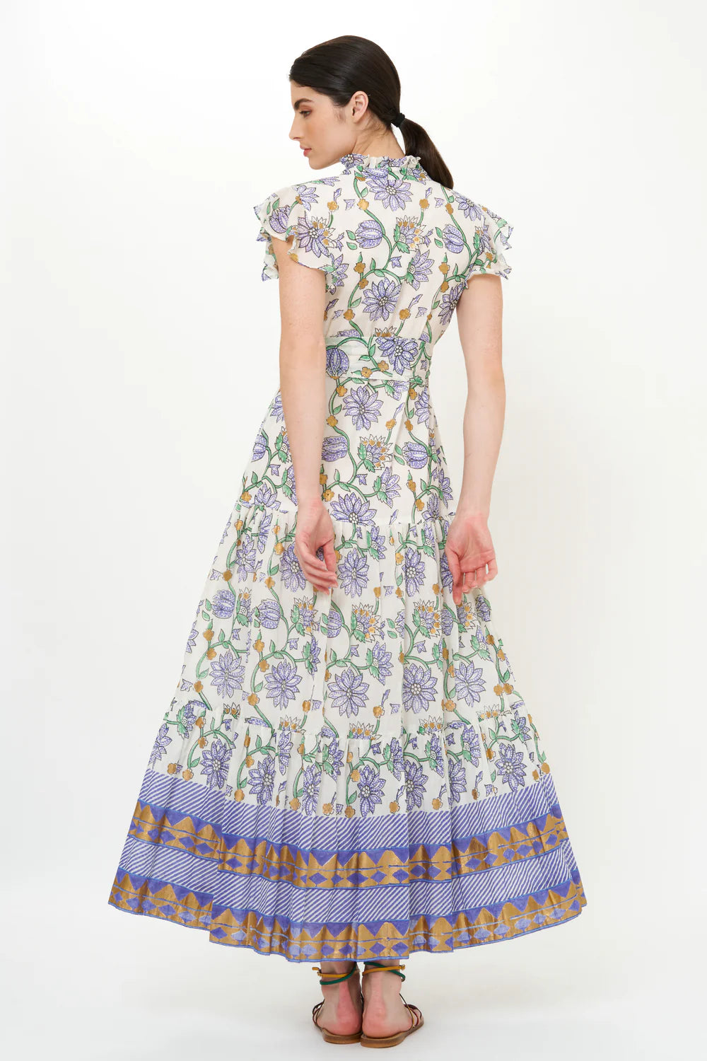 Ruffle Collar Button Maxi Dress - Presidio Blue by Oliphant — view 3