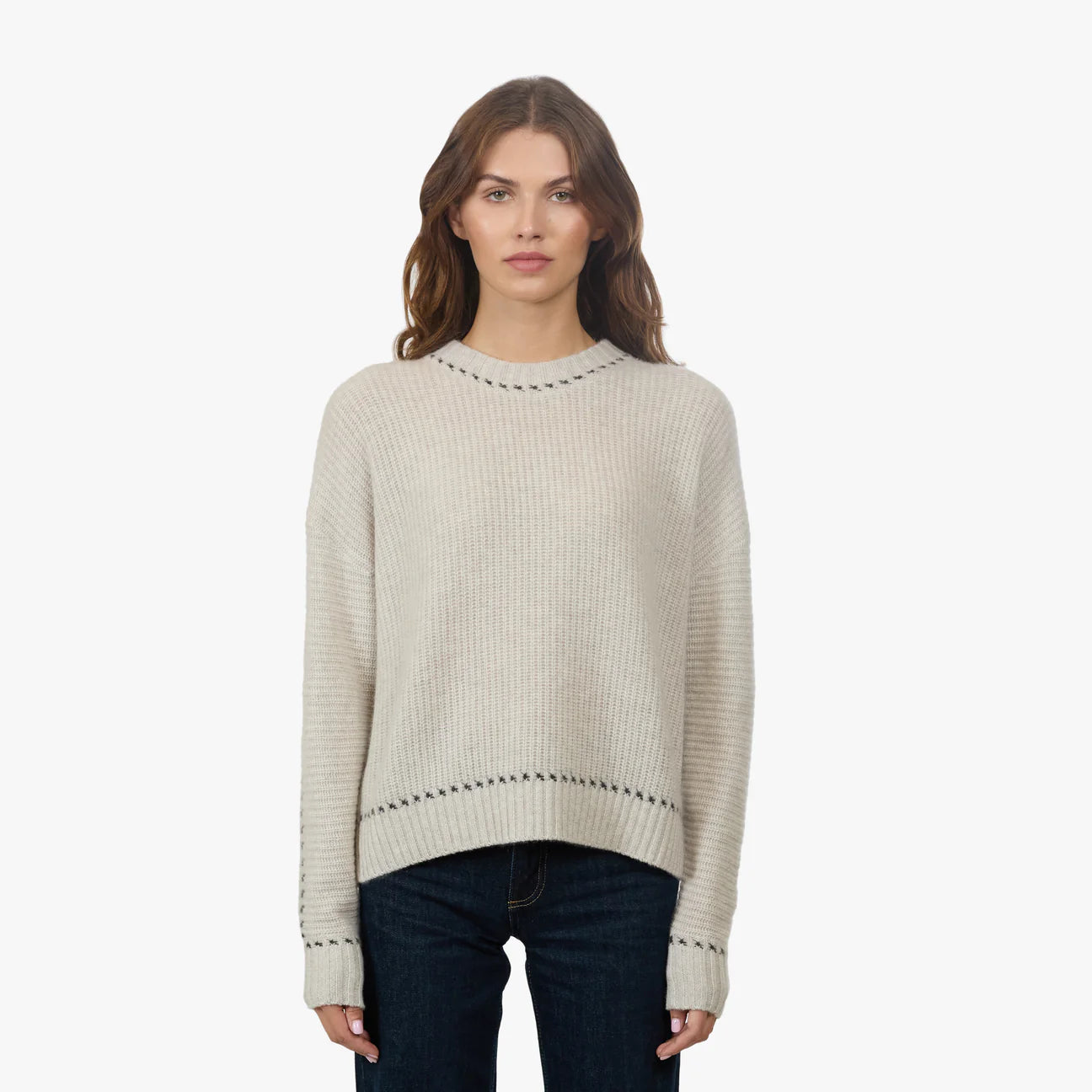 Shaker Crew w/ Contrast Stitch Detail - Mojave Pepper by Autumn Cashmere | 25 South Boutiques