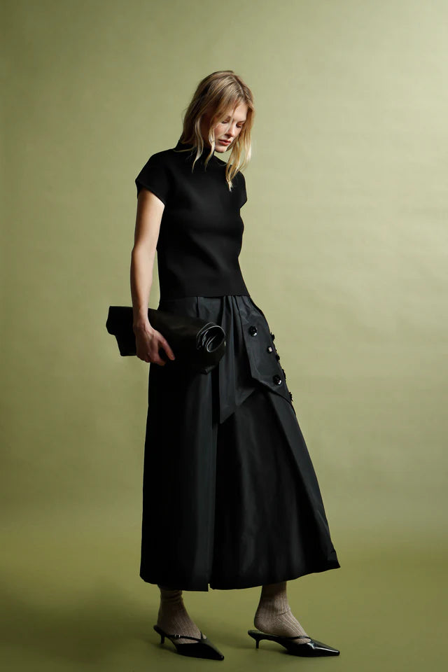 Dramatic Waist Bow Sequins Wide-Leg Culottes - Black by Psophia — alternate view