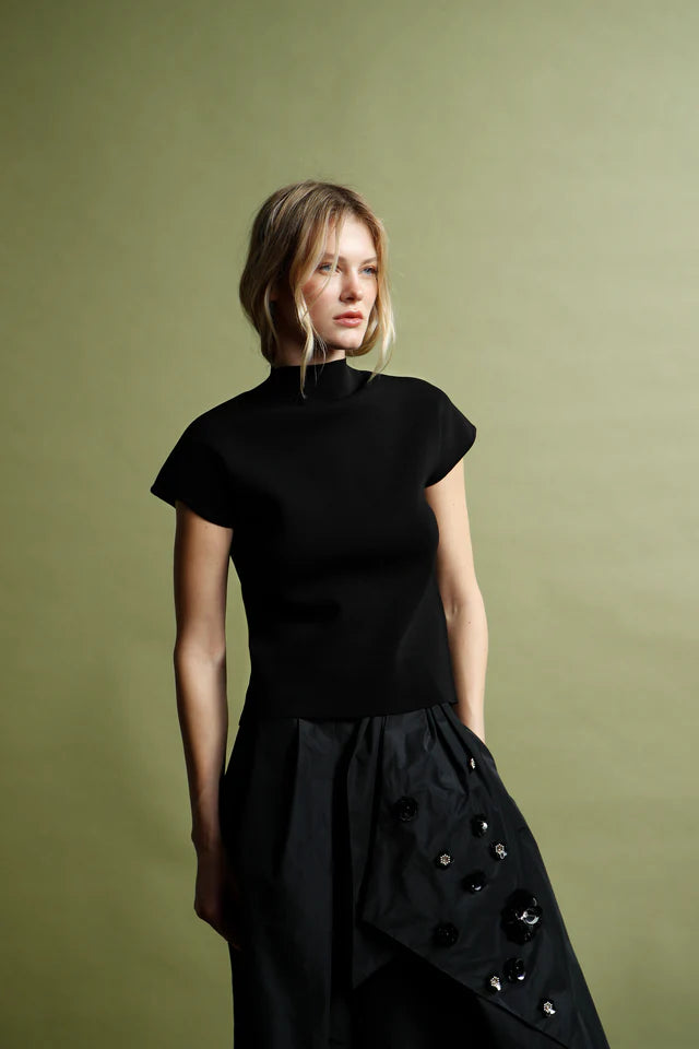 Dramatic Waist Bow Sequins Wide-Leg Culottes - Black by Psophia — view 3