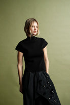 Dramatic Waist Bow Sequins Wide-Leg Culottes - Black by Psophia — view 3
