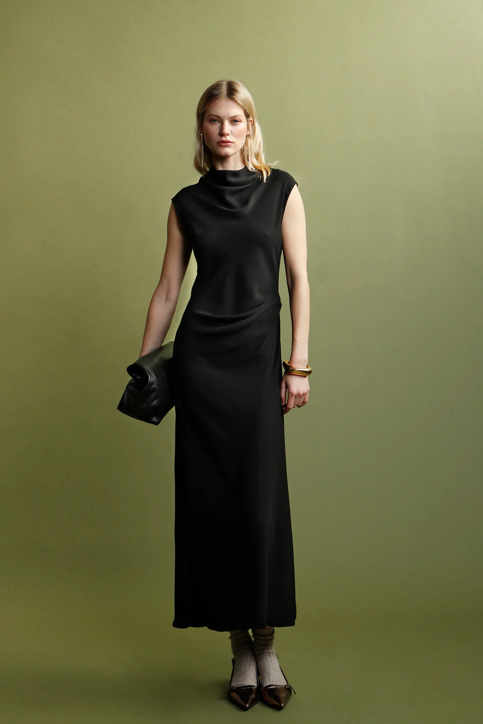 Naia Clean Cut Draped Dress - Black by Psophia | 25 South Boutiques