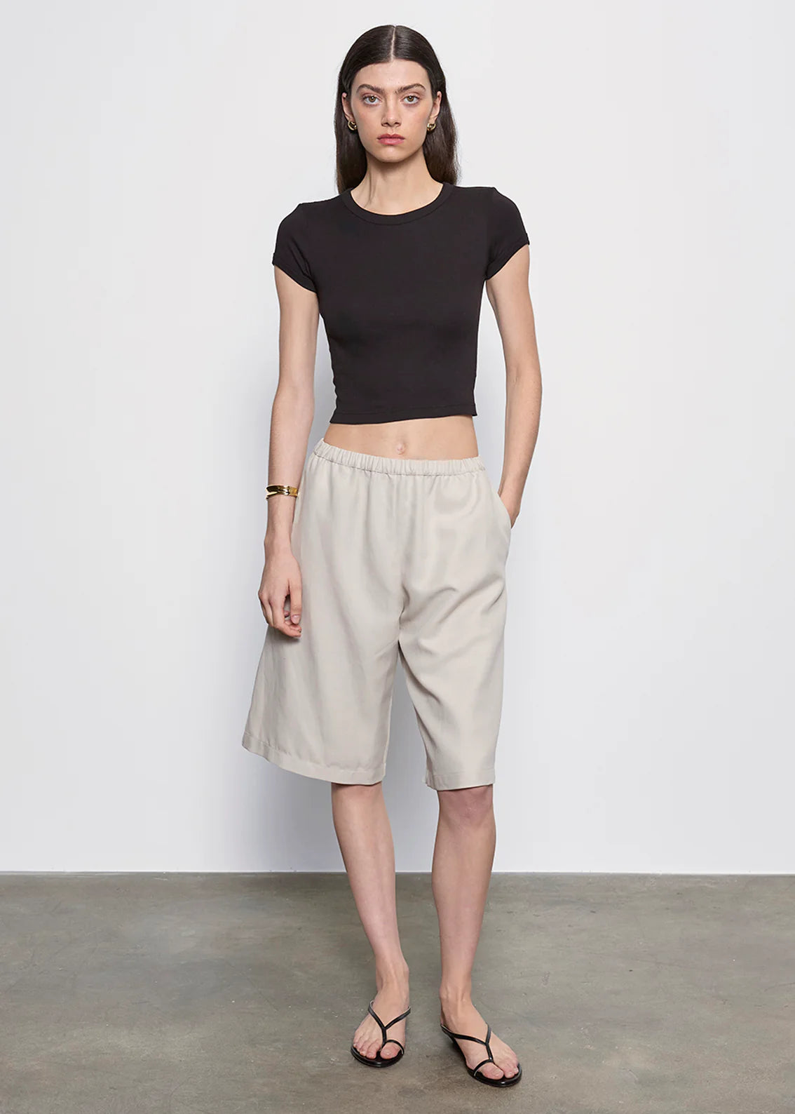 Supima Baby Cropped Tee - Black by Enza Costa — alternate view