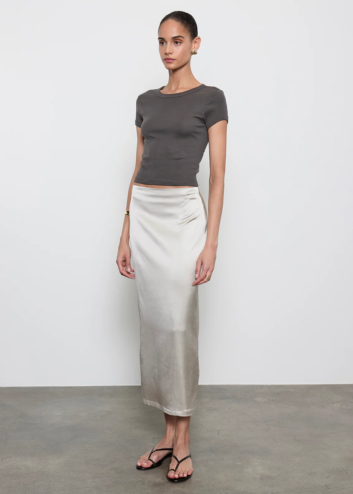 Supima Baby Cropped Tee - Slate by Enza Costa — view 3