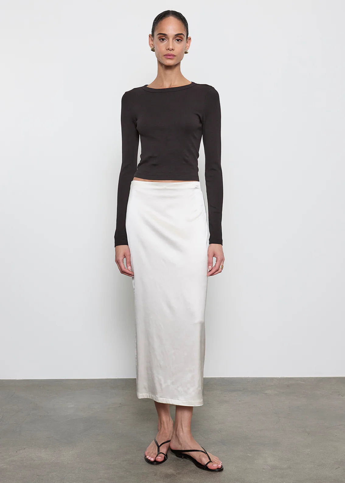 Supima Baby Rib L/S Cropped Top - Black by Enza Costa — alternate view