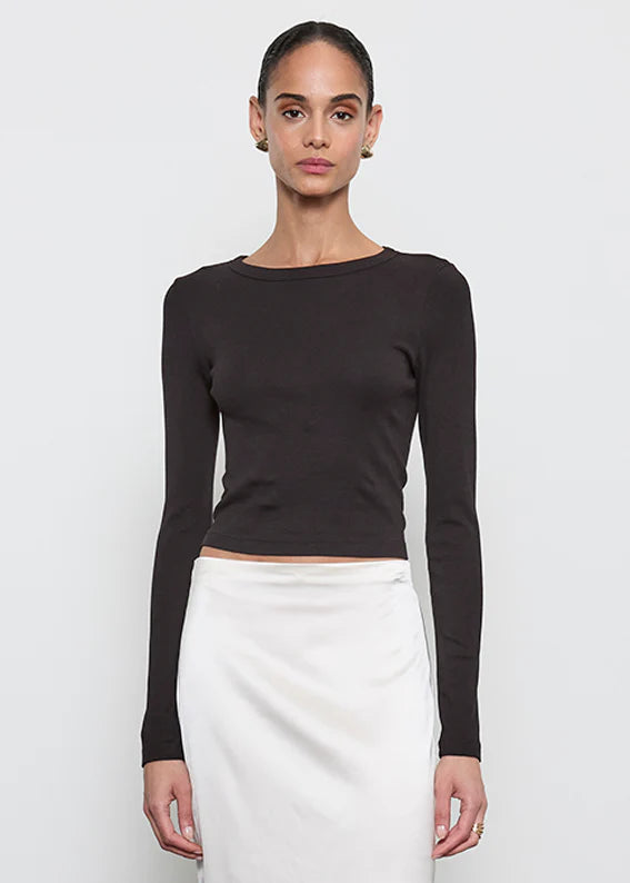 Supima Baby Rib L/S Cropped Top - Black by Enza Costa | 25 South Boutiques