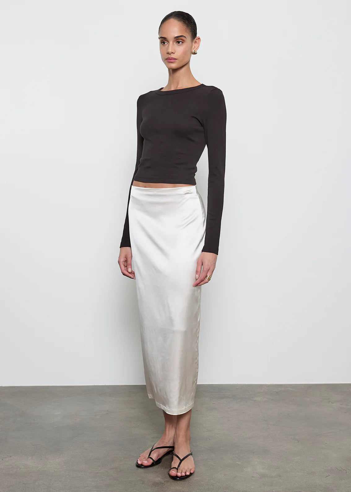 Supima Baby Rib L/S Cropped Top - Black by Enza Costa — view 3