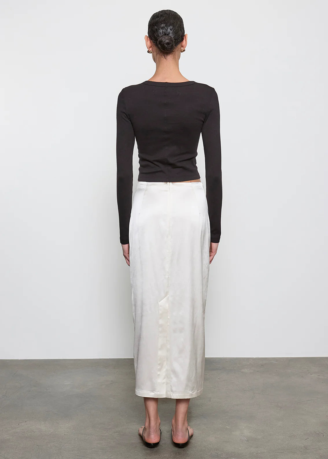Supima Baby Rib L/S Cropped Top - Black by Enza Costa — view 4