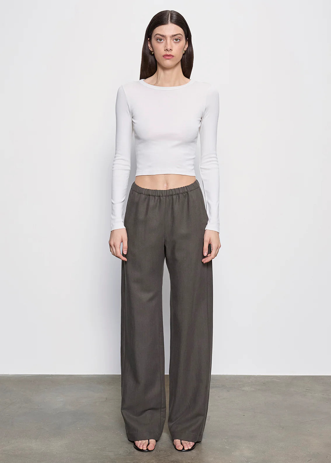 Supima Baby Rib L/S Cropped Top - Pearly Grey by Enza Costa — view 3