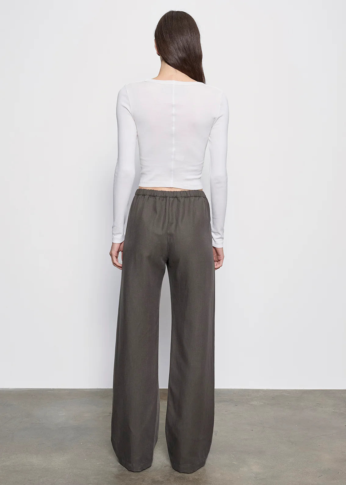 Supima Baby Rib L/S Cropped Top - Pearly Grey by Enza Costa — view 4