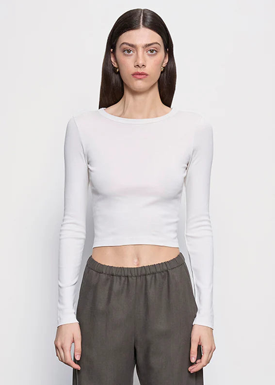 Supima Baby Rib L/S Cropped Top - Pearly Grey by Enza Costa | 25 South Boutiques