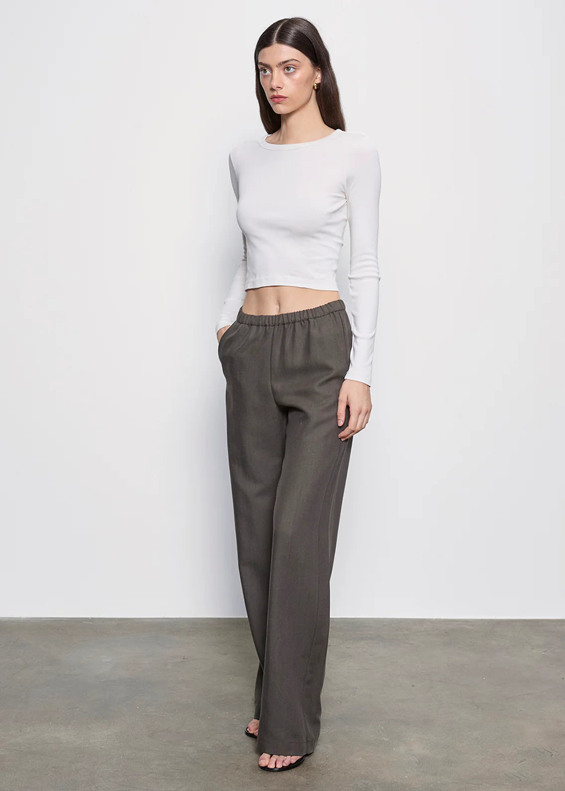 Supima Baby Rib L/S Cropped Top - Pearly Grey by Enza Costa — alternate view