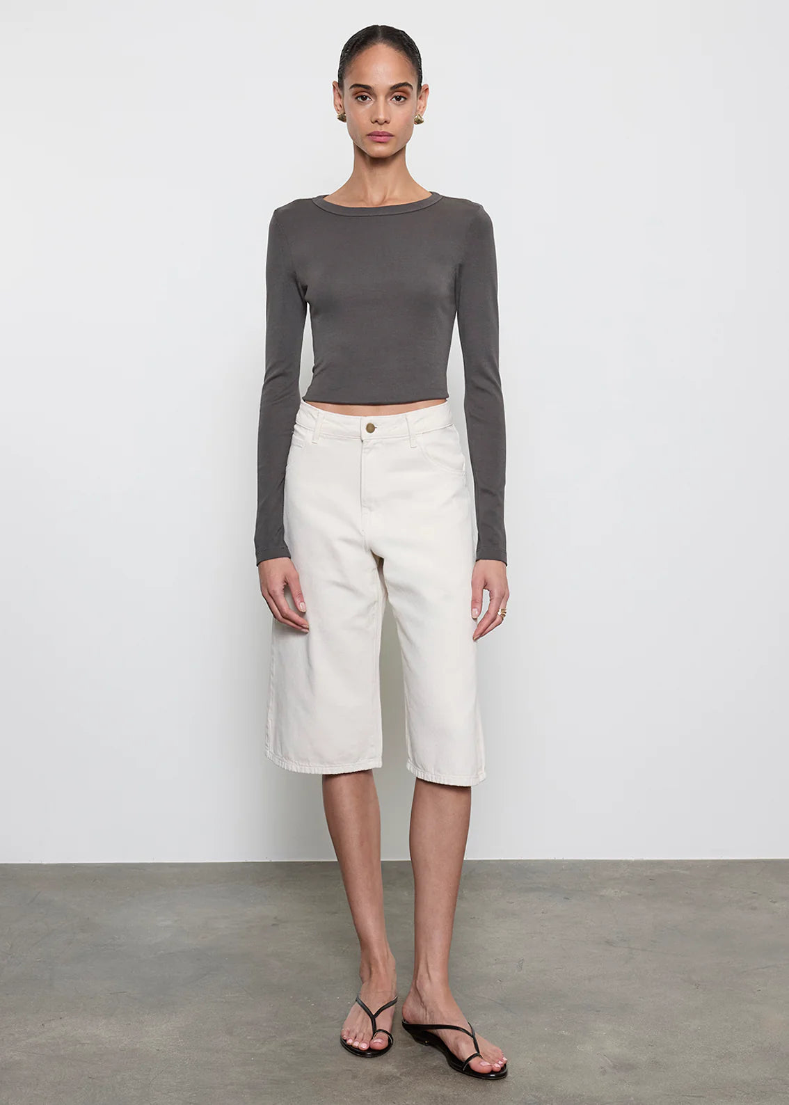 Supima Baby Rib L/S Cropped Top - Slate by Enza Costa — alternate view