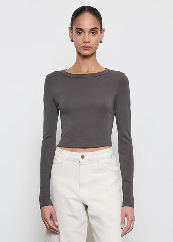 Supima Baby Rib L/S Cropped Top - Slate by Enza Costa | 25 South Boutiques