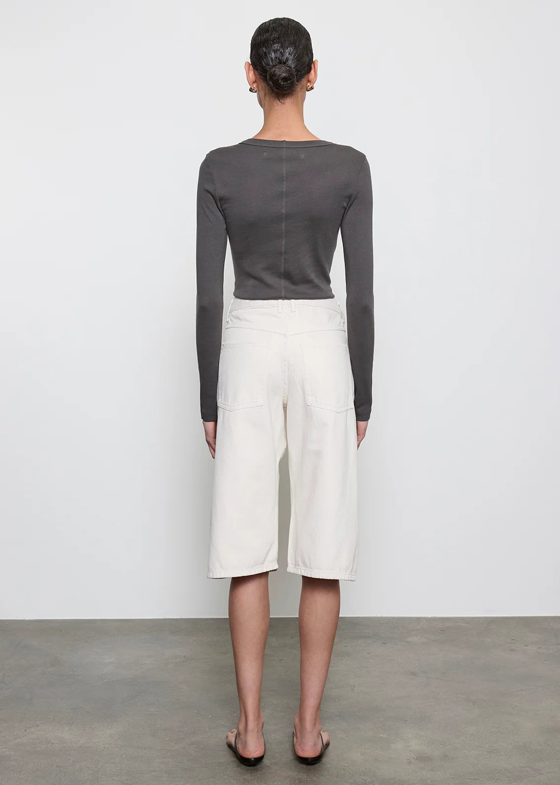 Supima Baby Rib L/S Cropped Top - Slate by Enza Costa — view 4