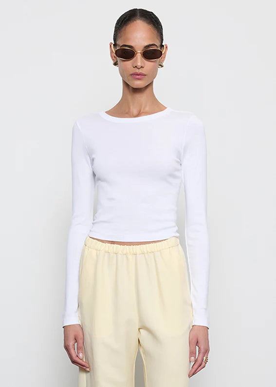 Supima Baby Rib L/S Cropped Top - White by Enza Costa | 25 South Boutiques