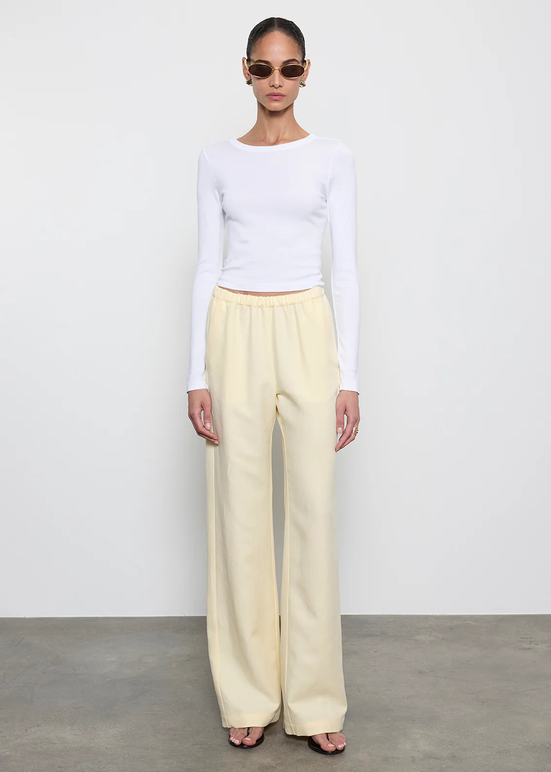 Supima Baby Rib L/S Cropped Top - White by Enza Costa — alternate view