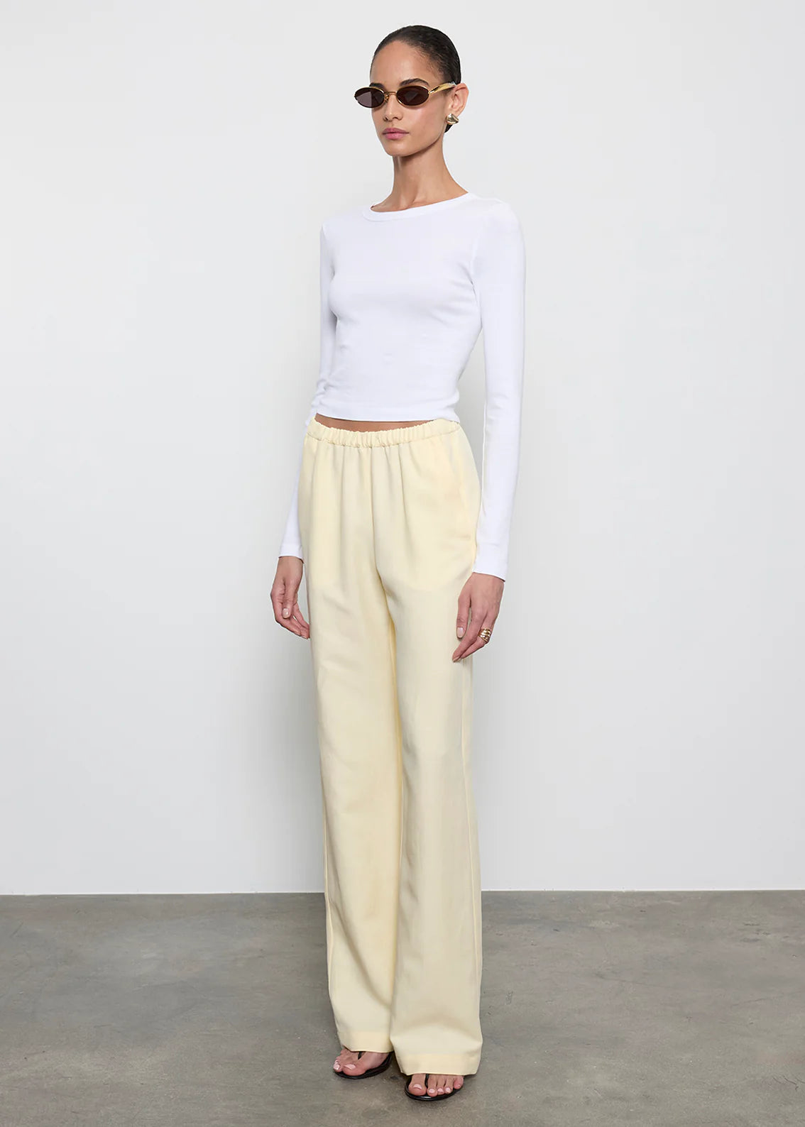 Supima Baby Rib L/S Cropped Top - White by Enza Costa — view 3