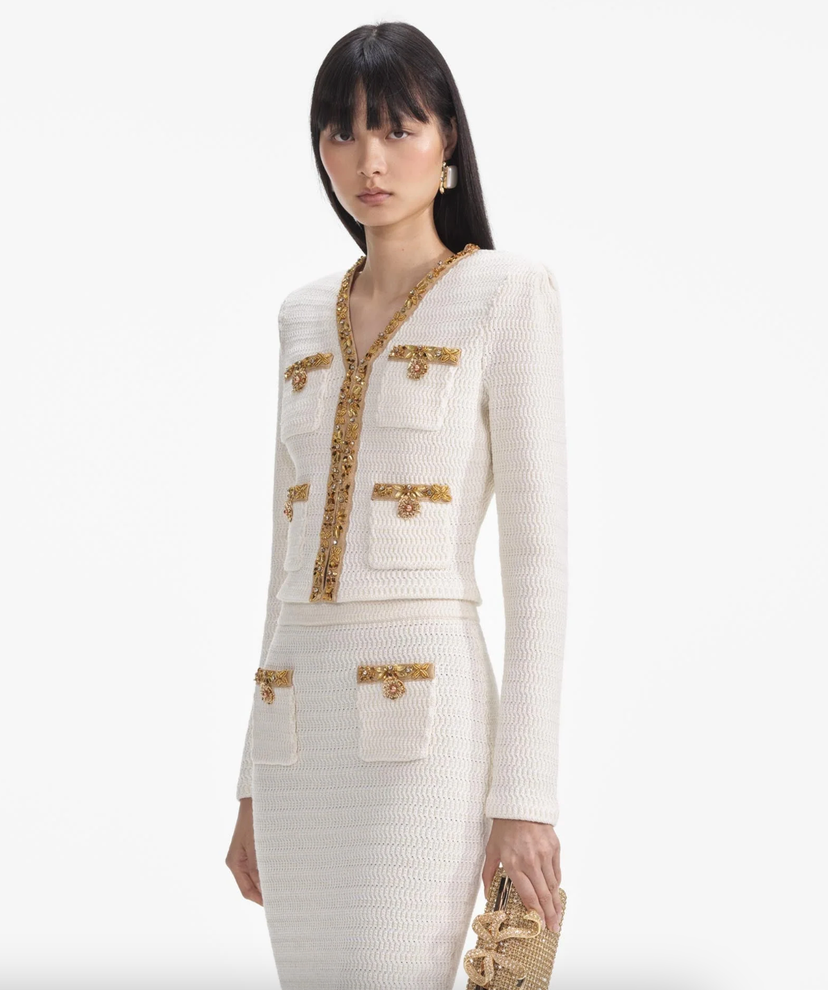 Lurex Knit Cardigan - Cream by Self-Portrait — view 3