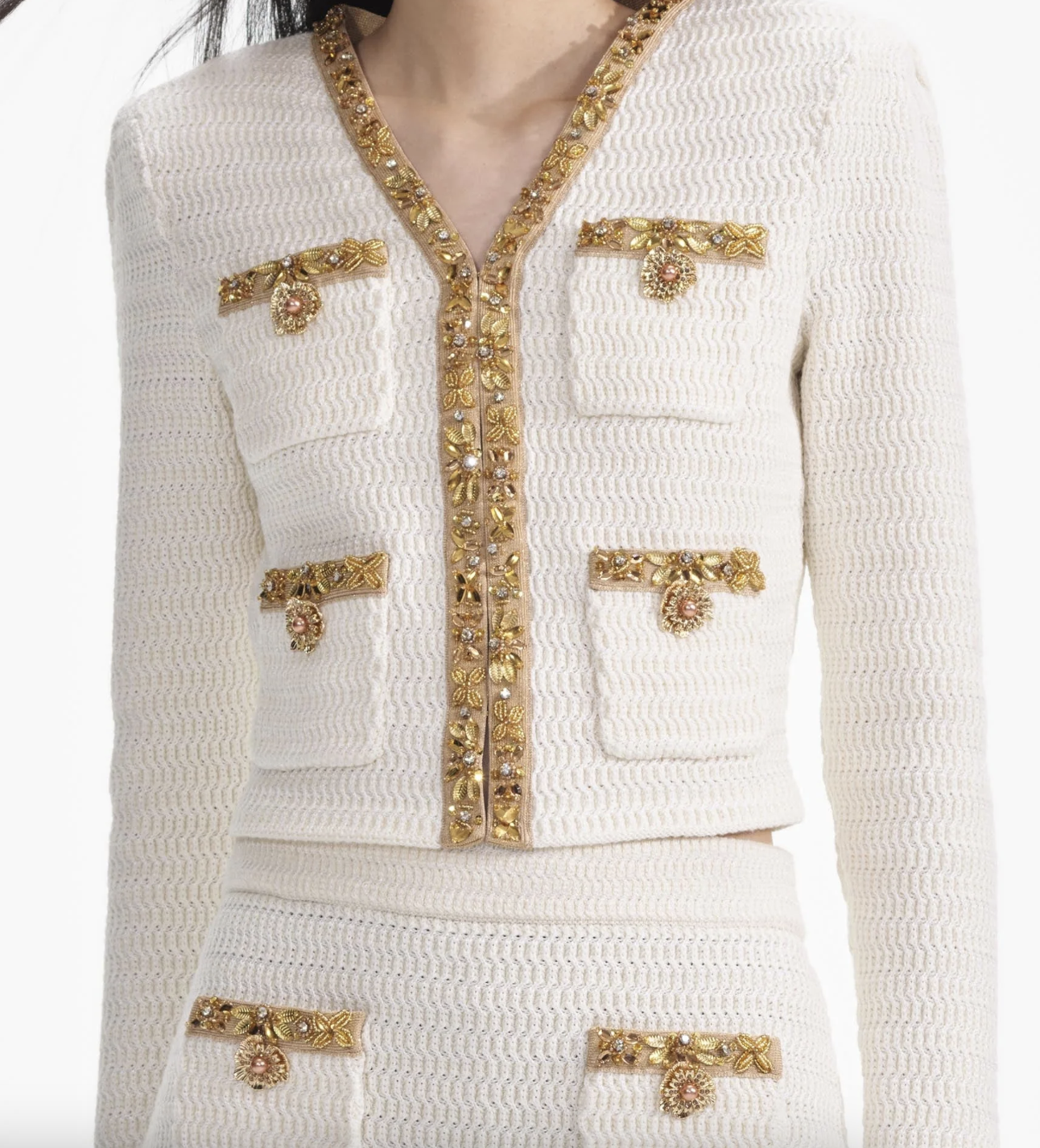 Lurex Knit Cardigan - Cream by Self-Portrait — alternate view