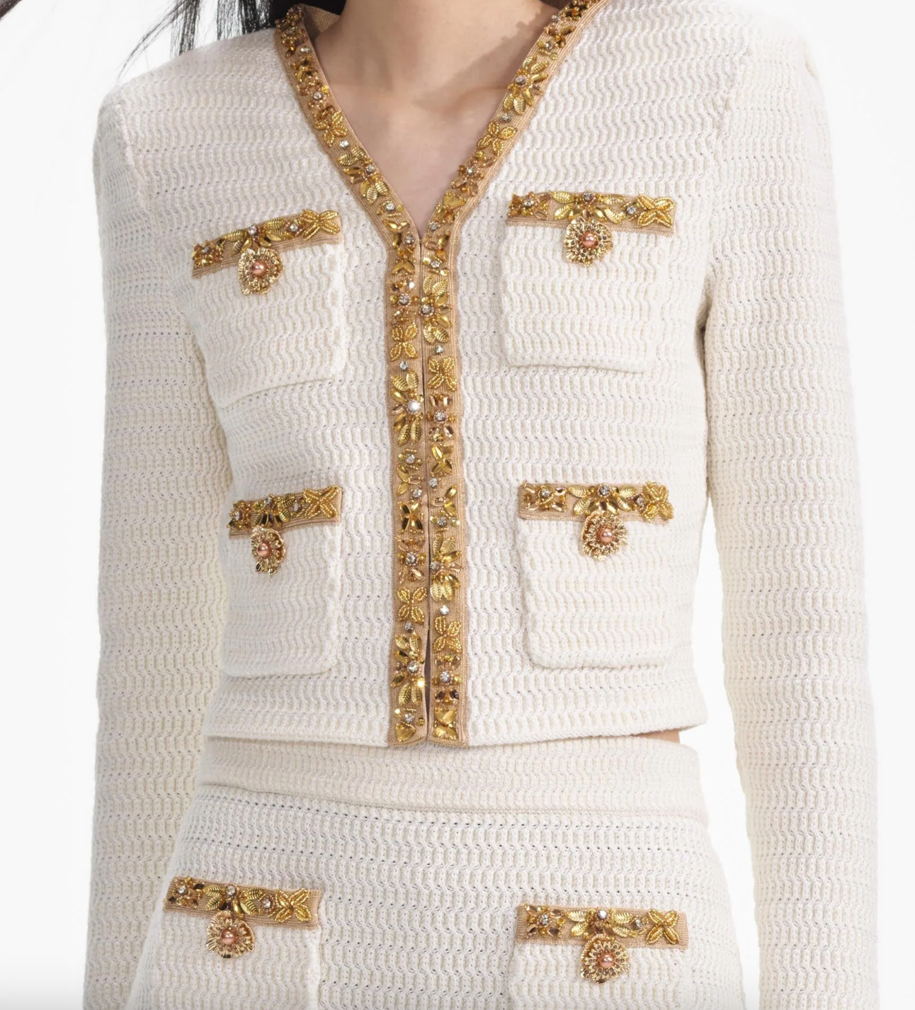 Lurex Knit Cardigan - Cream by Self-Portrait — alternate view