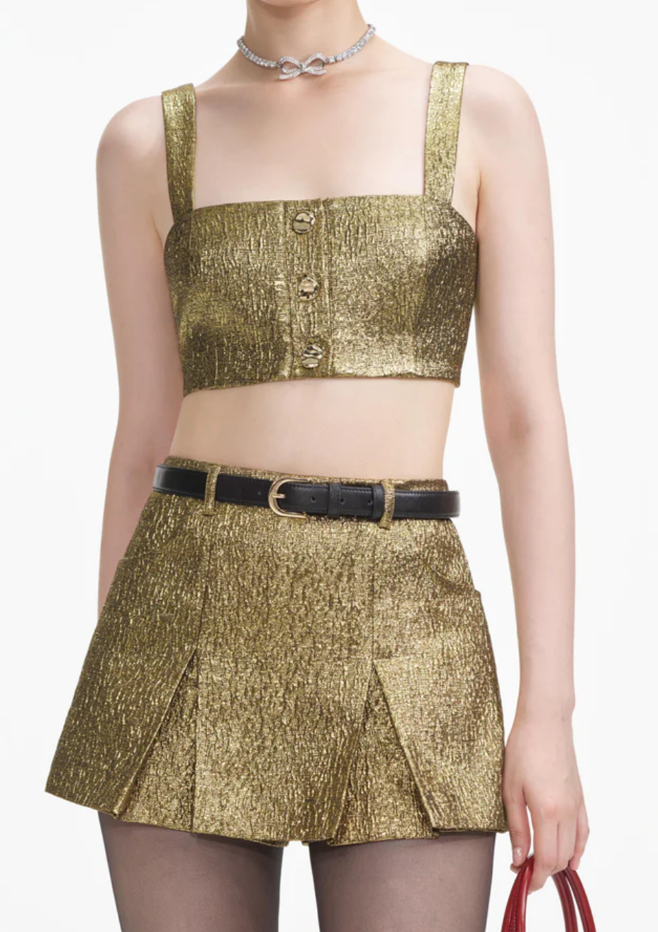 Metallic Jacquard Skort - Gold by Self-Portrait — alternate view