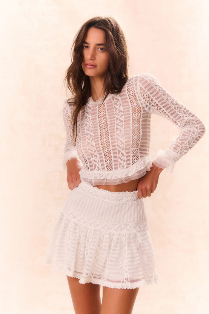 Rubyanne Crochet Lace Mini Skirt - Cream by LoveShackFancy — alternate view