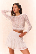 Rubyanne Crochet Lace Mini Skirt - Cream by LoveShackFancy — view 5