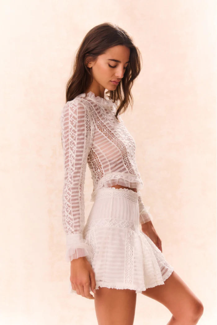 Rubyanne Crochet Lace Mini Skirt - Cream by LoveShackFancy — view 4